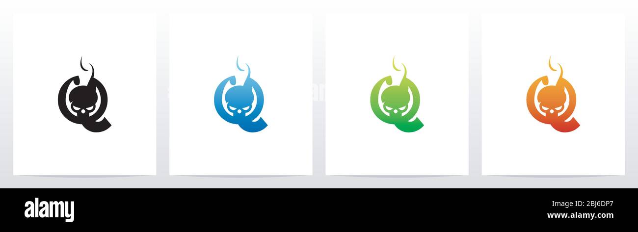 Flaming Skull On Letter Logo Design Q Stock Vector