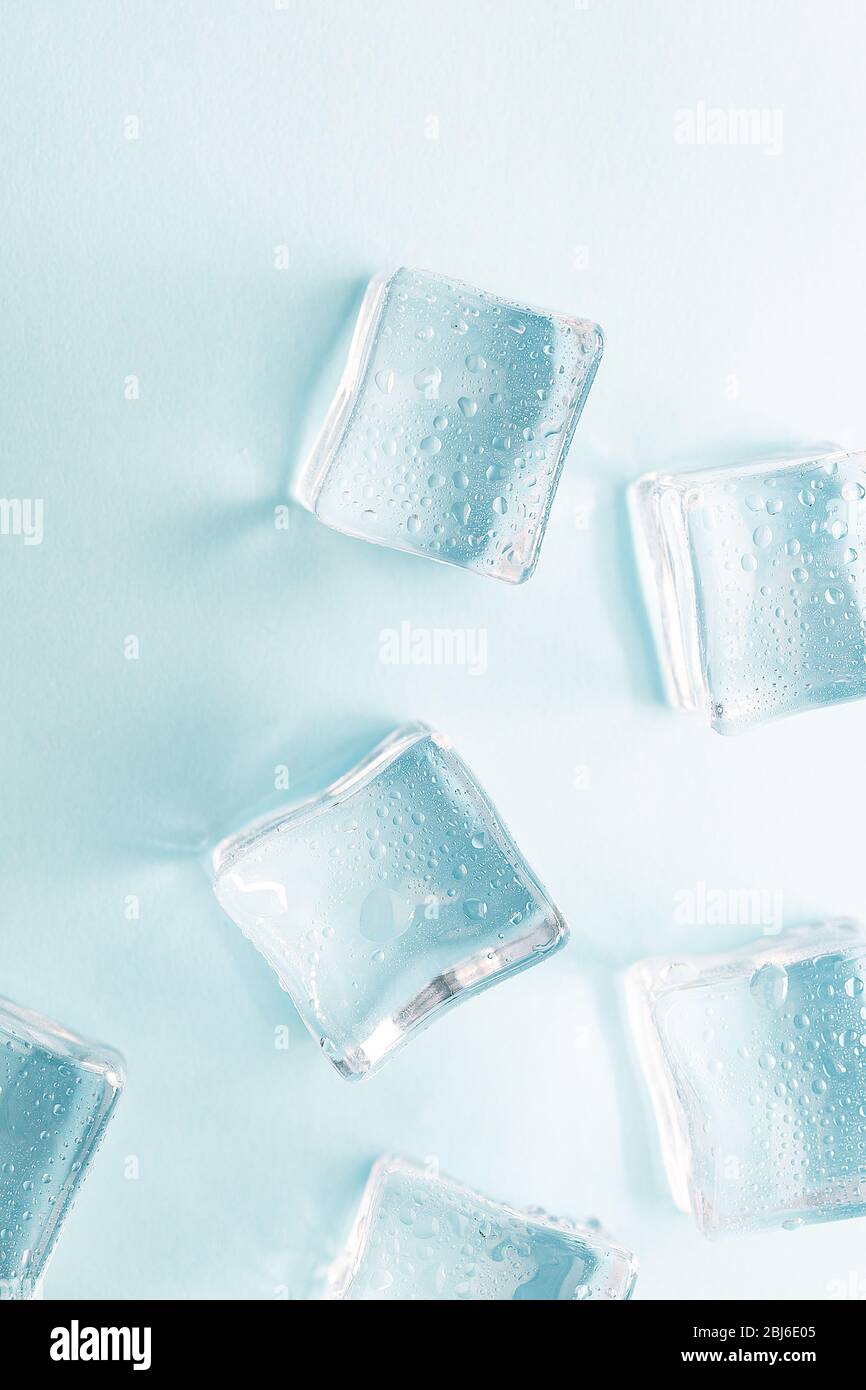 Colored banner with fresh ice cubes and reflections Stock Photo