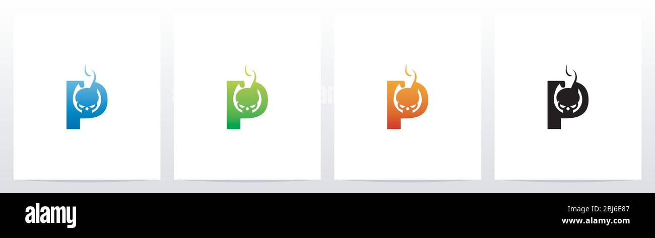 Flaming Skull On Letter Logo Design P Stock Vector