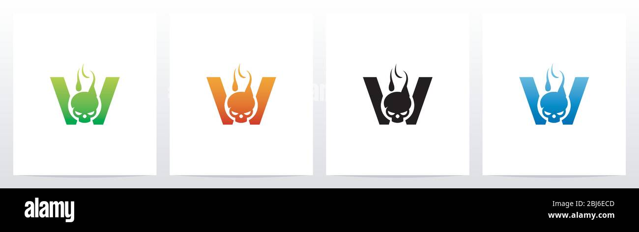 Flaming Skull On Letter Logo Design W Stock Vector
