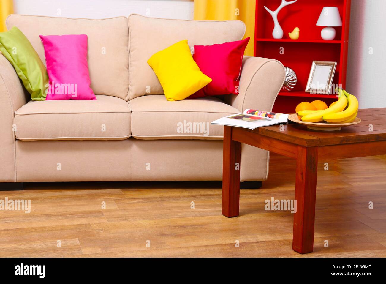 Modern interior design. Living room with sofa and bookcase Stock Photo