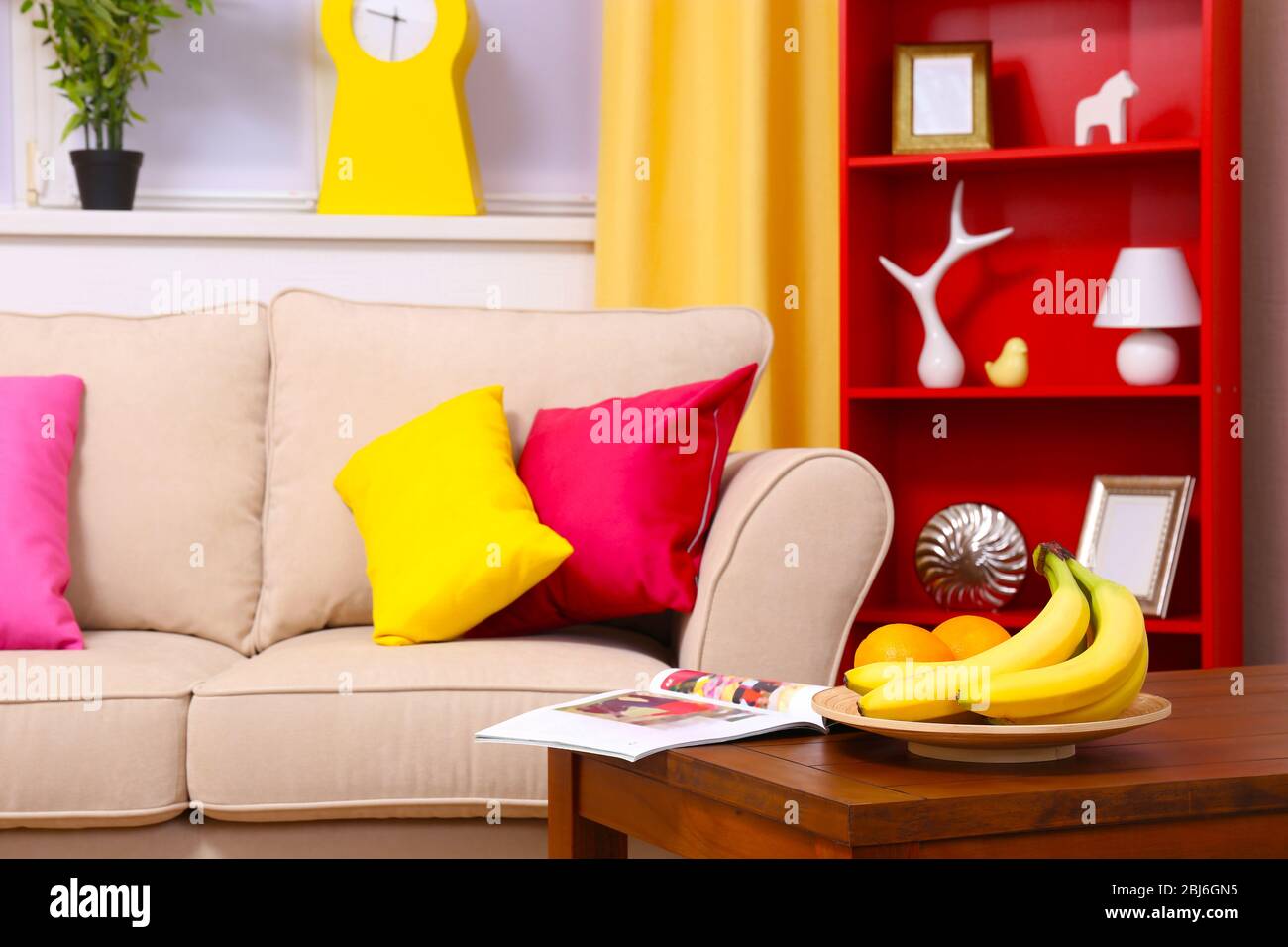 Modern interior design. Living room with sofa and bookcase Stock Photo