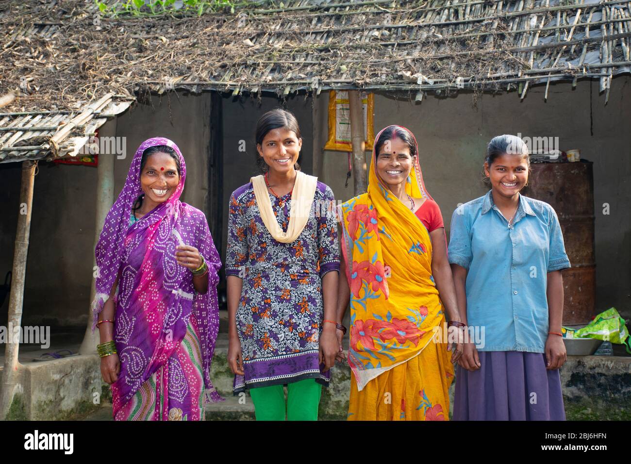group of indian women in village smiling Stock Photo