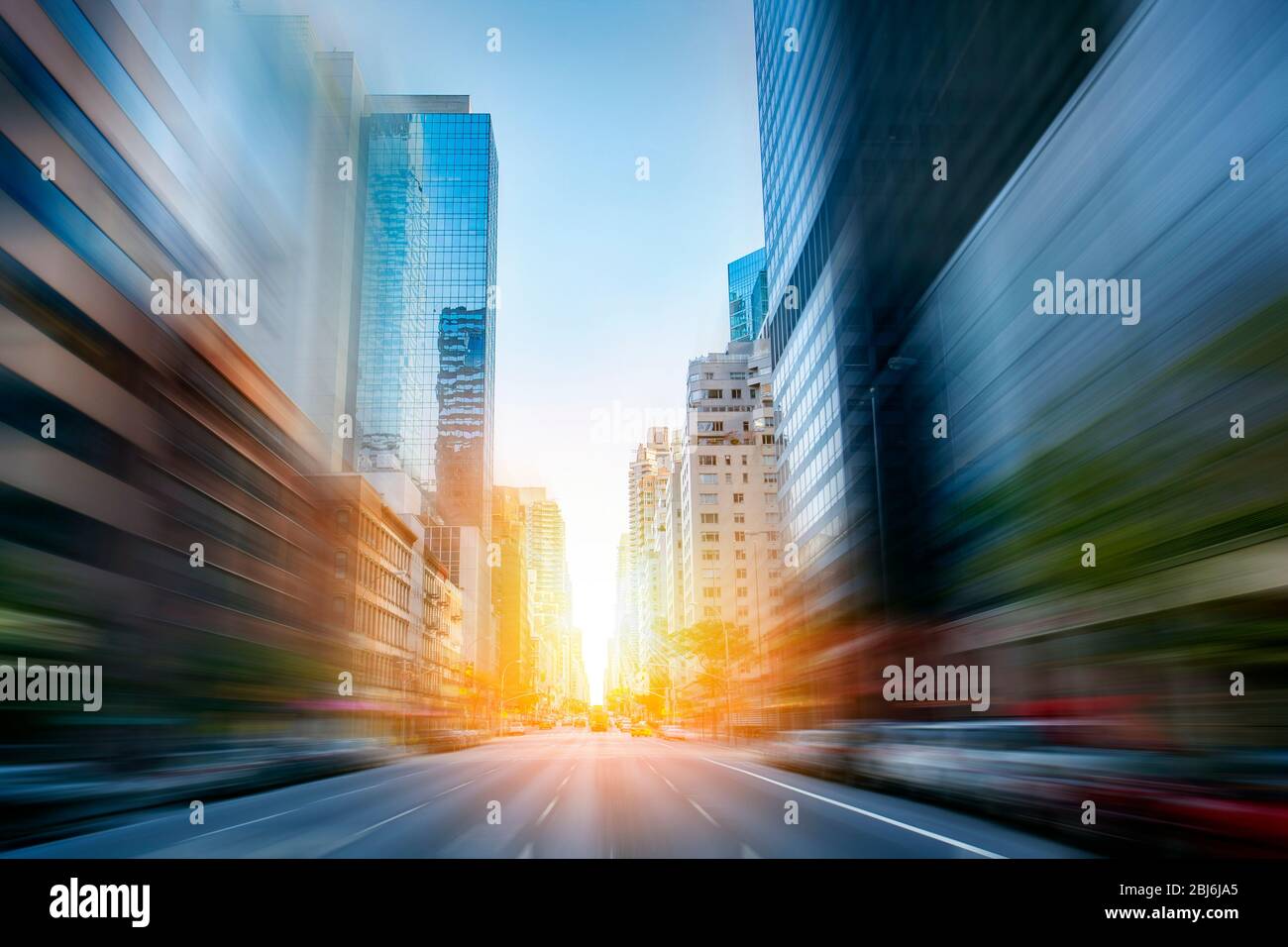 New York City early morning, motion blure Stock Photo