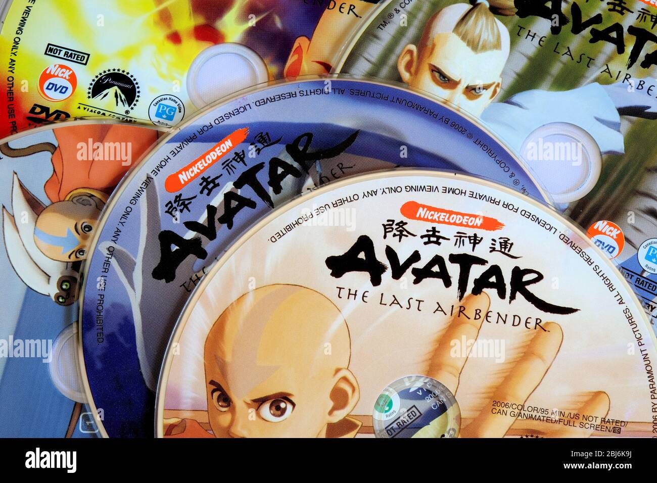 DVDs of Nickelodeon's 'Avatar - The Last Airbender: The Complete Series' animated television show released in 2015. Stock Photo