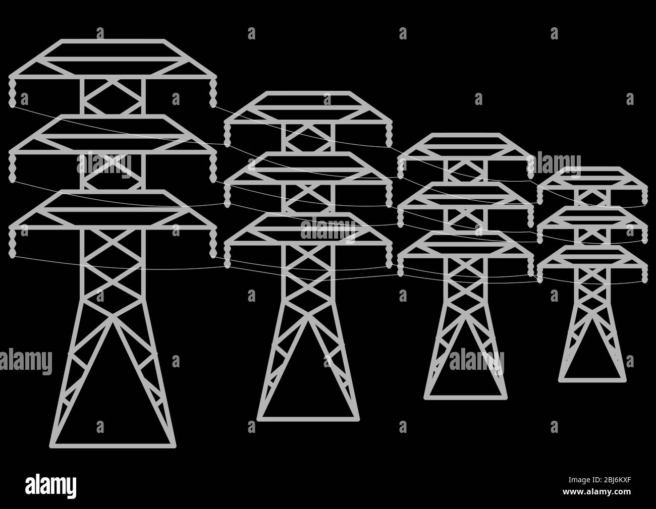 Towers transmission line transmission of electrical energy Stock Vector