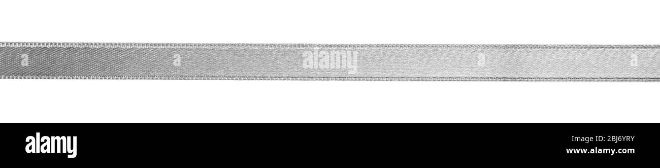 Silver silk ribbon isolated on white background Stock Photo - Alamy