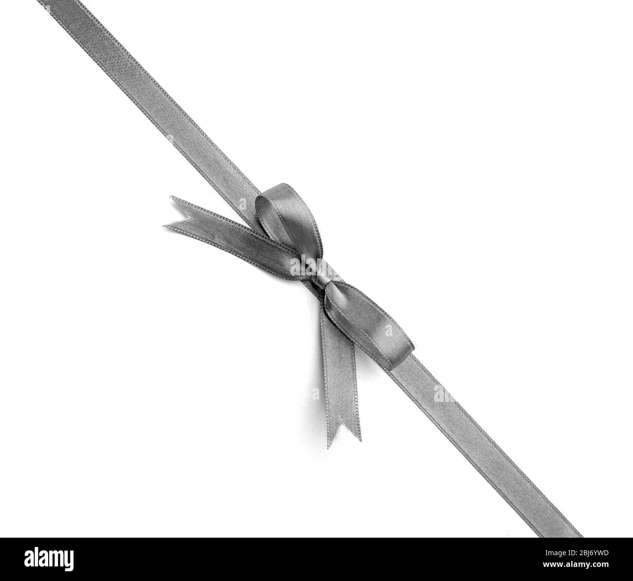Silver silk ribbon with beautiful bow isolated on white background ...