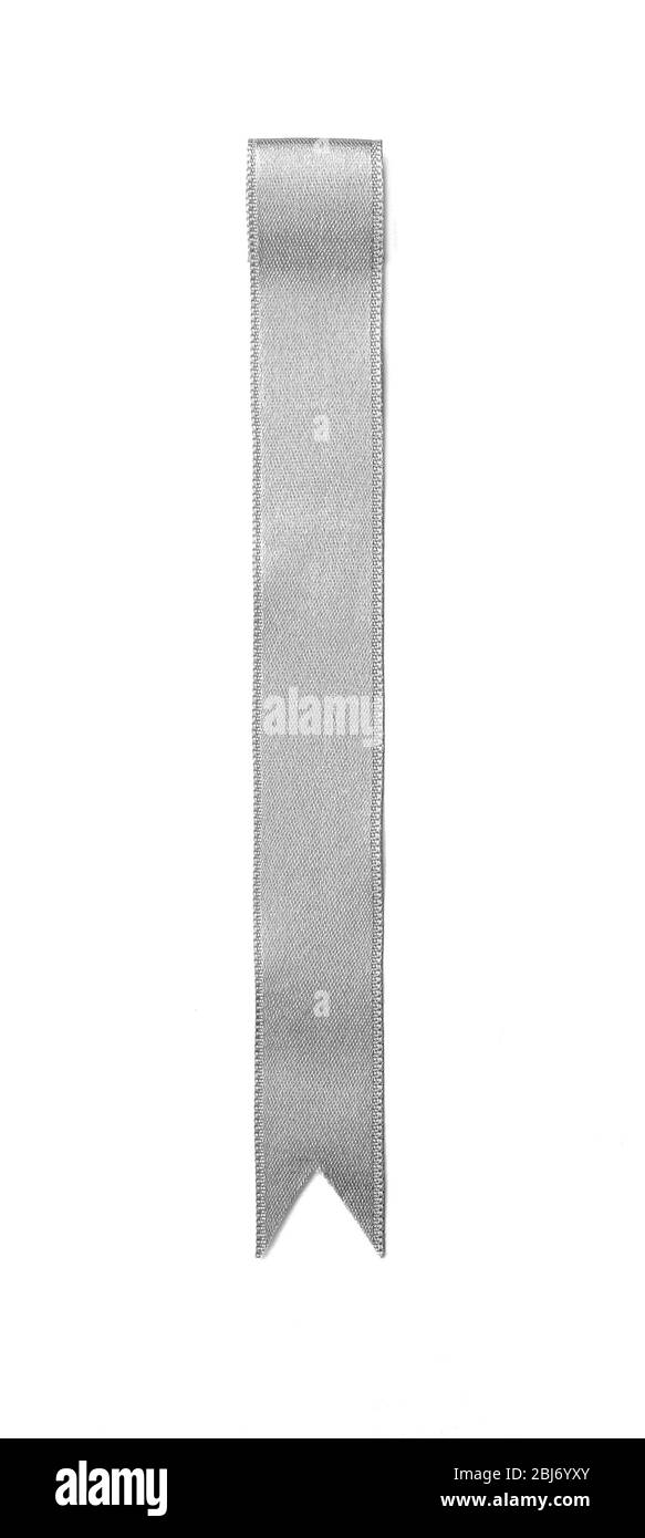 Silver silk ribbon isolated on white background Stock Photo - Alamy