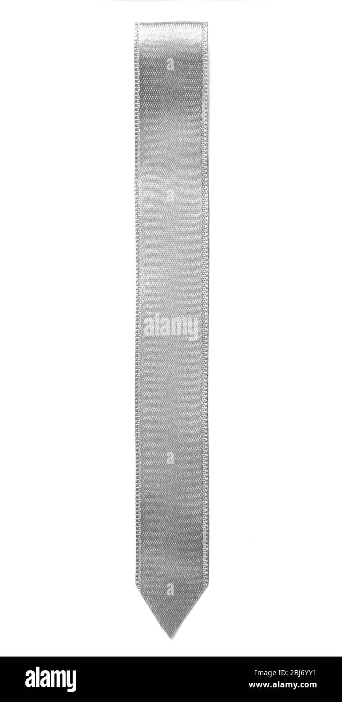 Silver silk ribbon isolated on white background Stock Photo - Alamy
