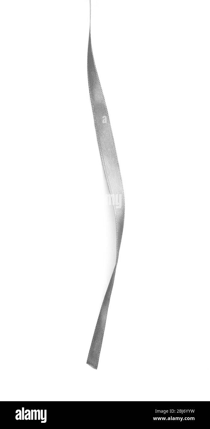 Silver silk curly ribbon isolated on white background Stock Photo - Alamy
