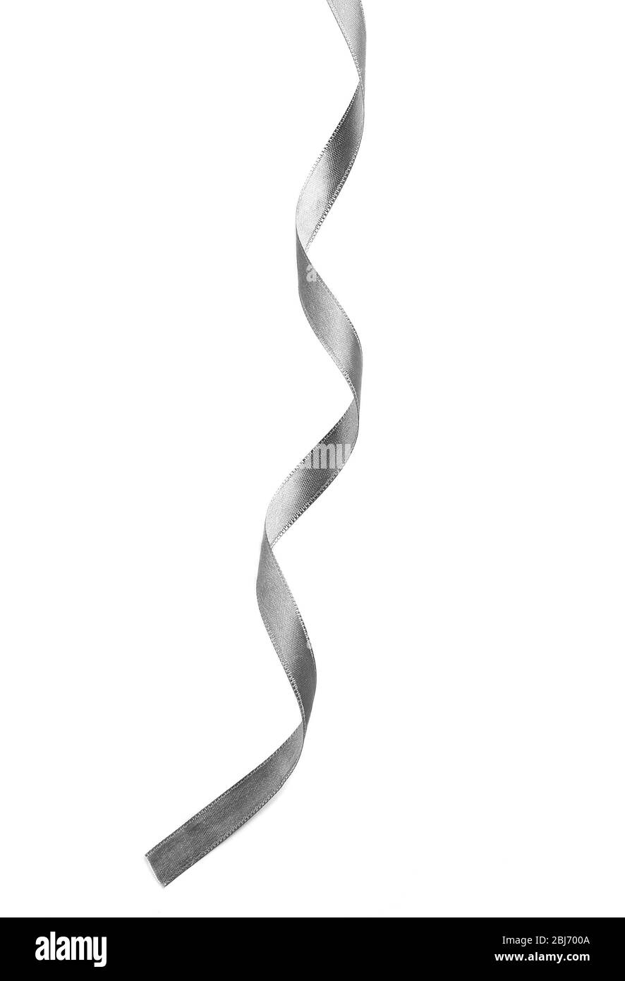 Silver silk curly ribbon isolated on white background Stock Photo - Alamy