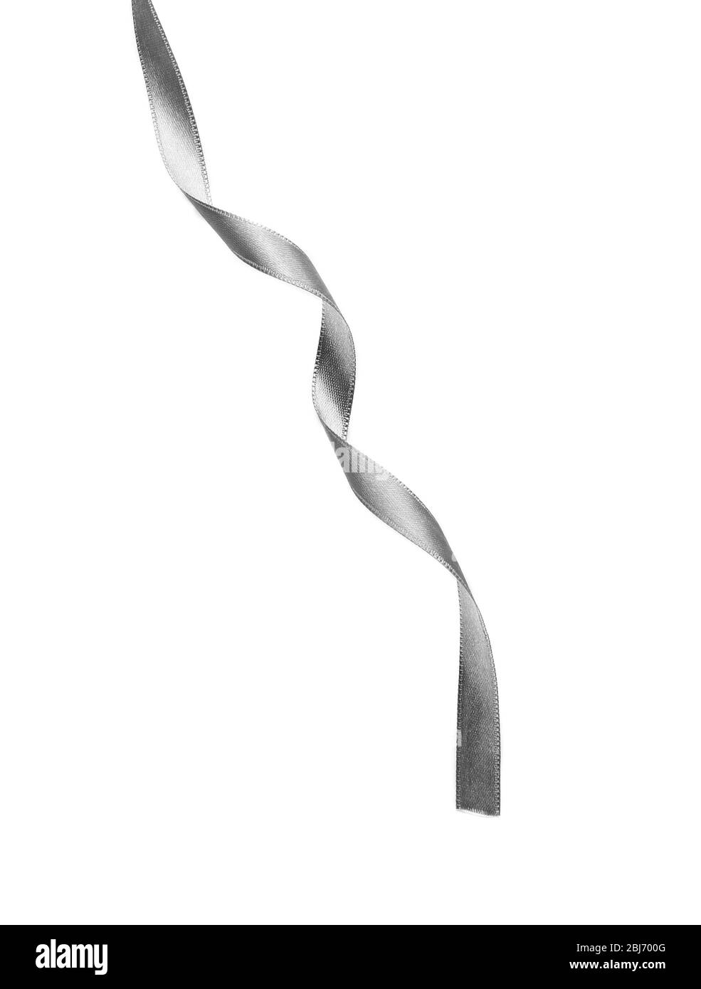 Silver silk curly ribbon isolated on white background Stock Photo - Alamy