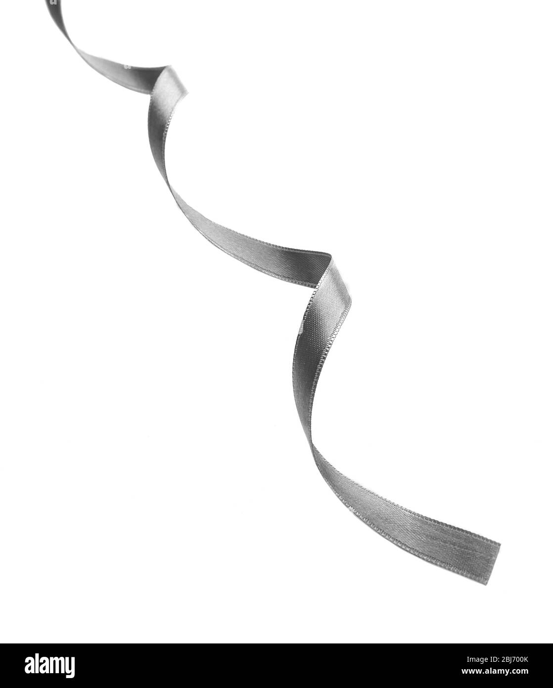 Silver silk curly ribbon isolated on white background Stock Photo - Alamy