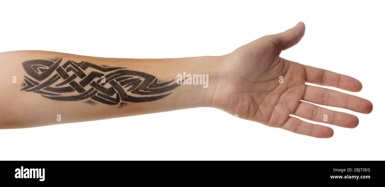 Abstract tattoo on male forearm over white background Stock Photo Alamy