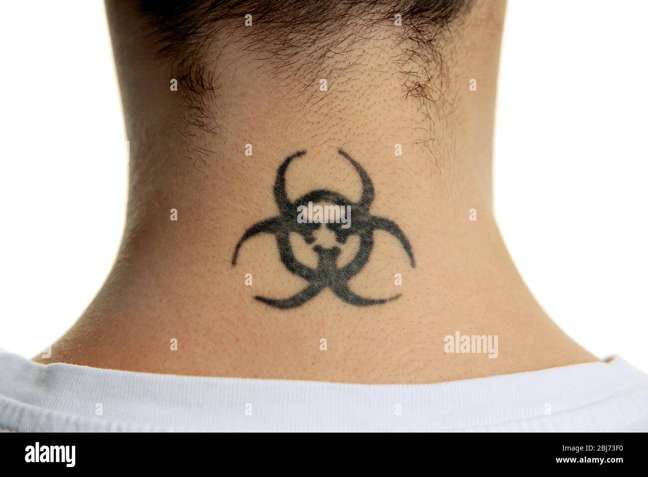 Abstract tattoo on male neck over white background Stock Photo