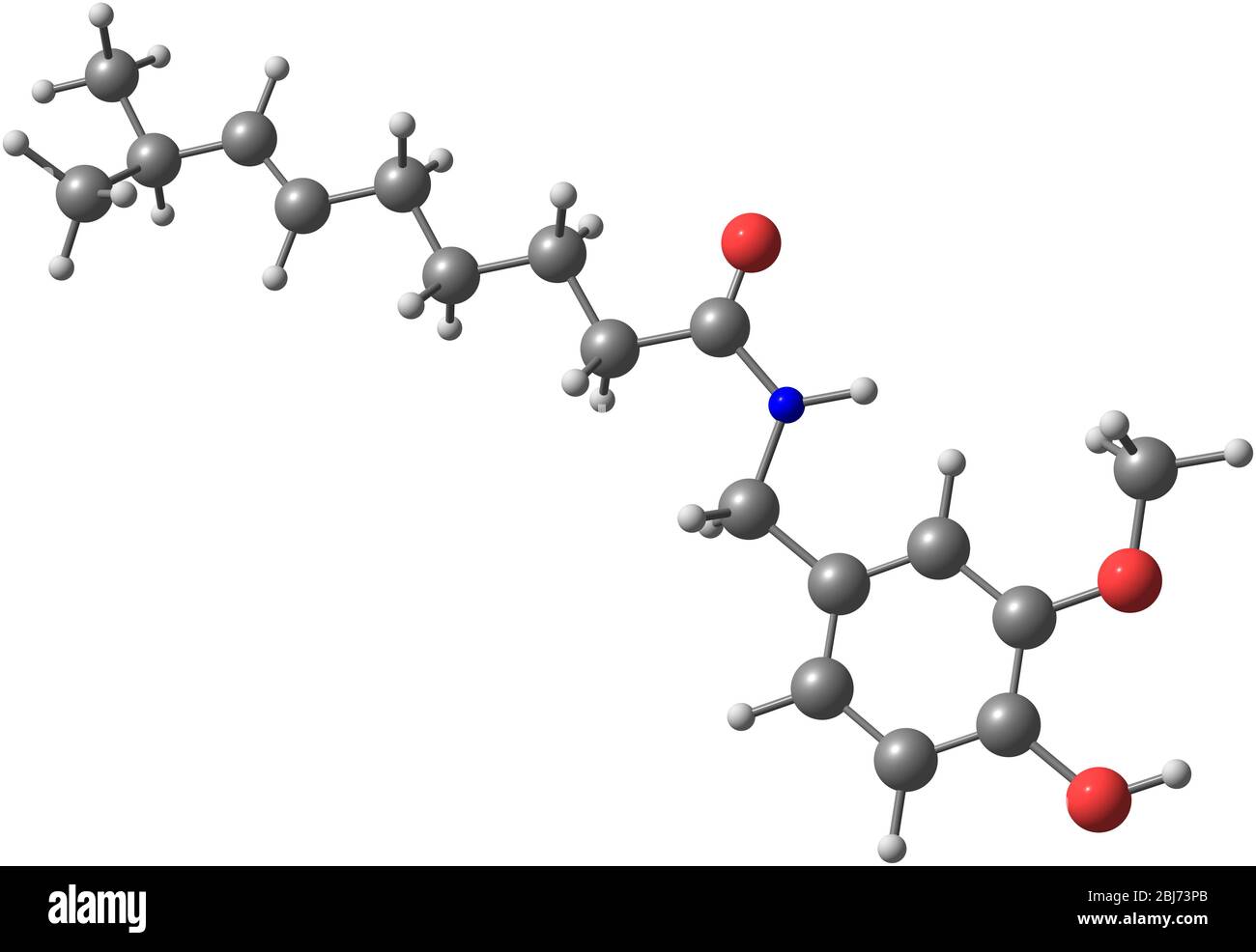 Capsaicin (C18H27NO3) molecule isolated on white background Stock Photo