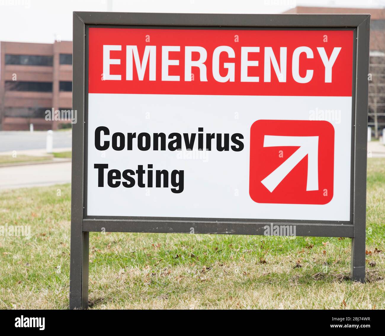 Emergency Coronavirus testing sign Stock Photo
