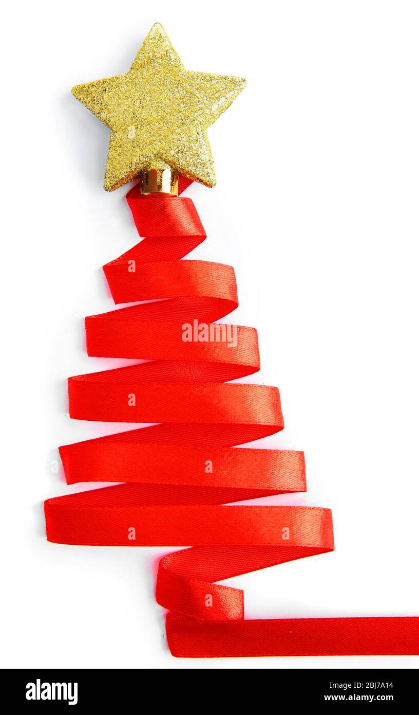Beautiful fir tree made from satin ribbon, isolated on white Stock ...