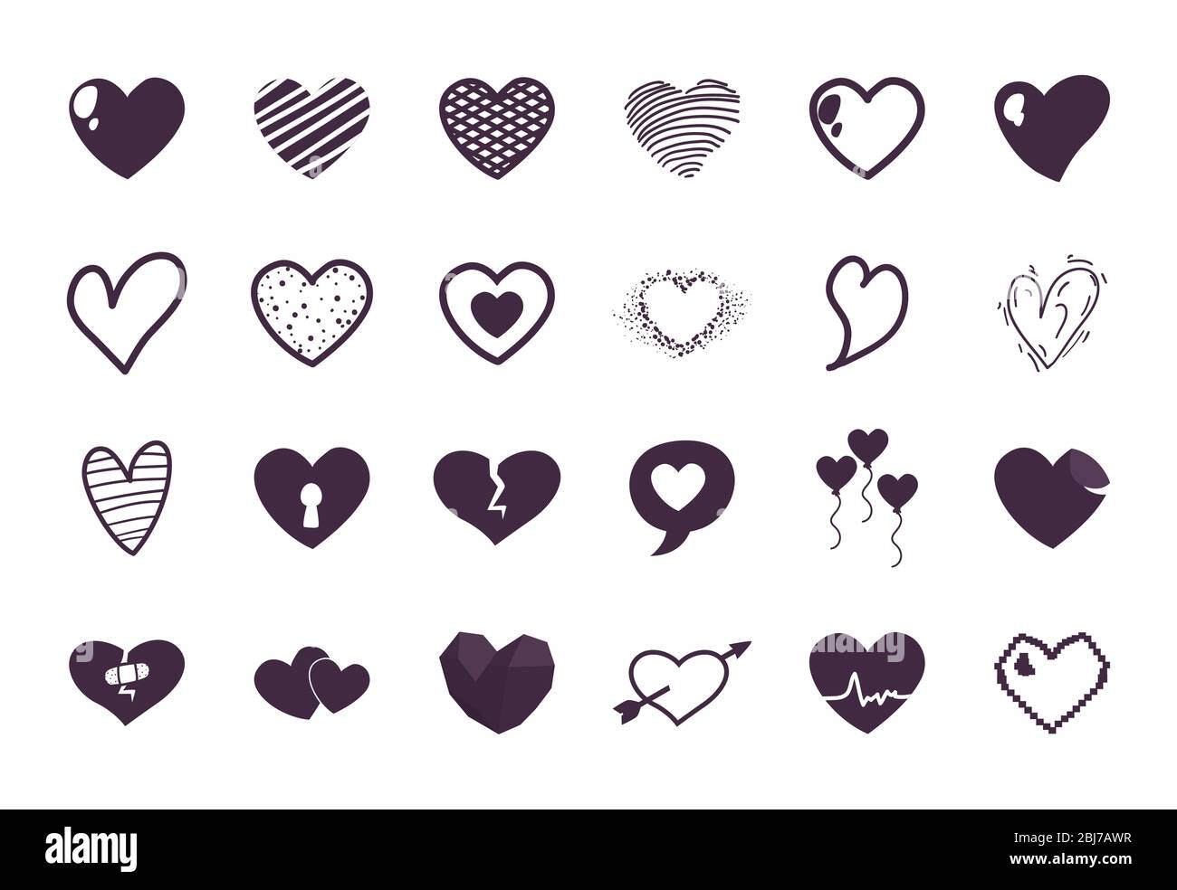 Hearts line style icon set design of love passion and romantic theme ...