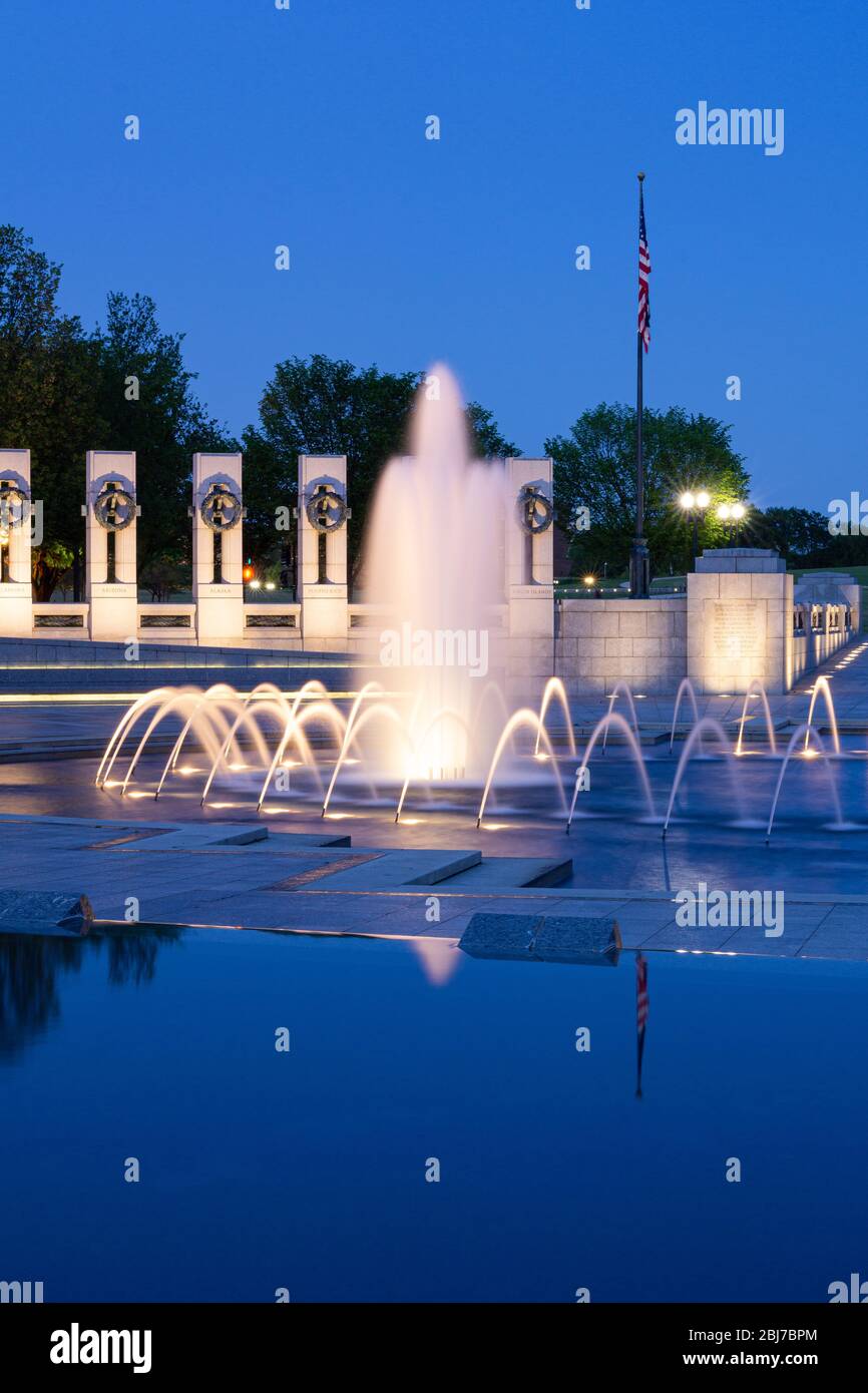 The World War 2 memorial at night. Stock Photo