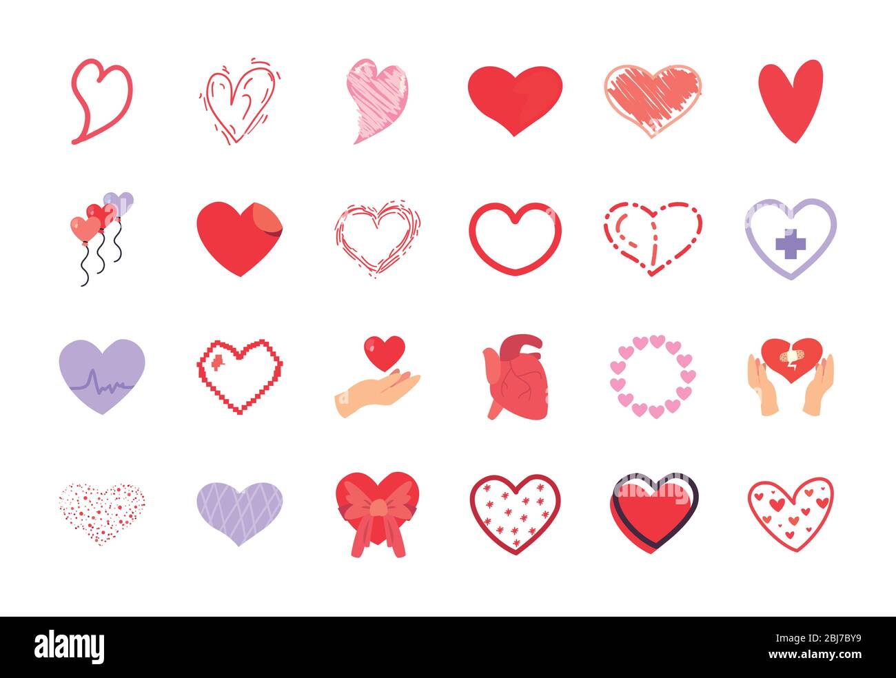 Hearts flat style icon set design of love passion and romantic theme ...