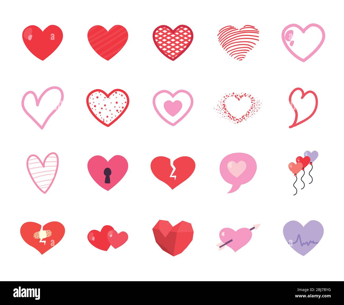Hearts flat style icon set design of love passion and romantic theme ...