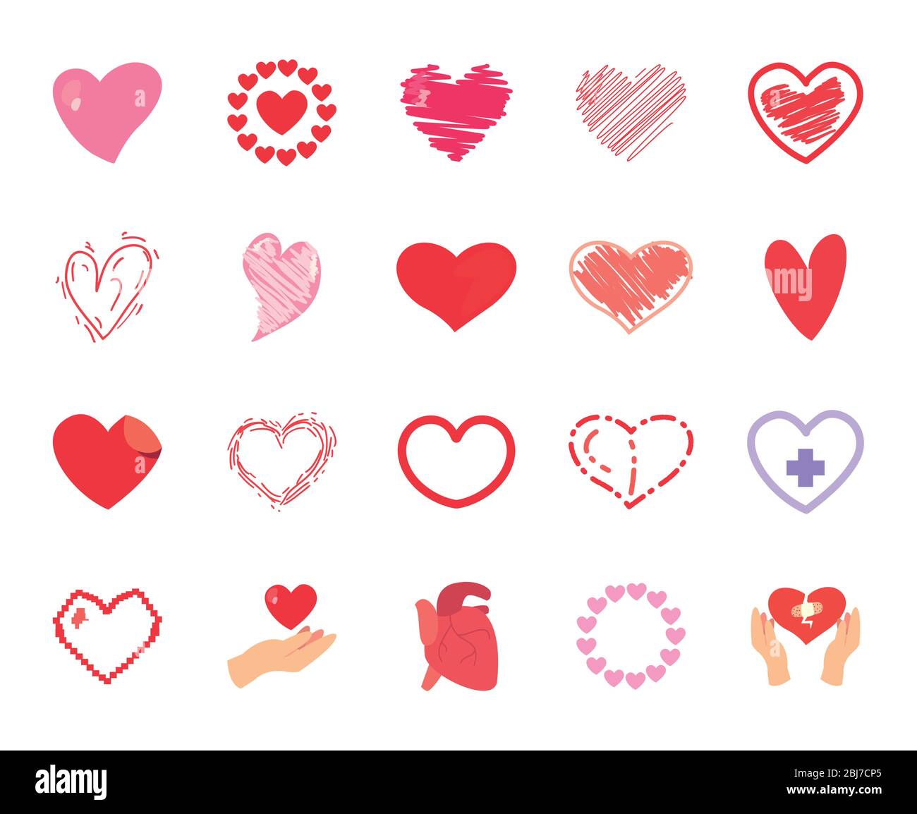 Hearts flat style icon set design of love passion and romantic theme ...
