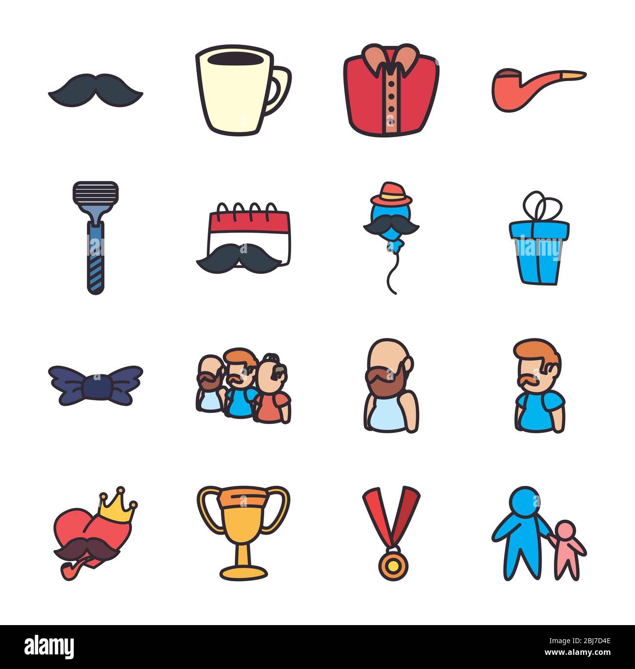 Flat style icon set design, Fathers day celebration and love theme ...