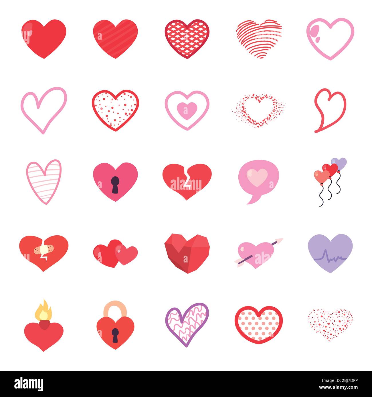 Hearts flat style icon set design of love passion and romantic theme ...