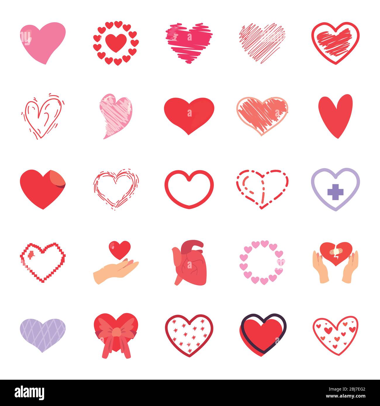 Hearts flat style icon set design of love passion and romantic theme ...