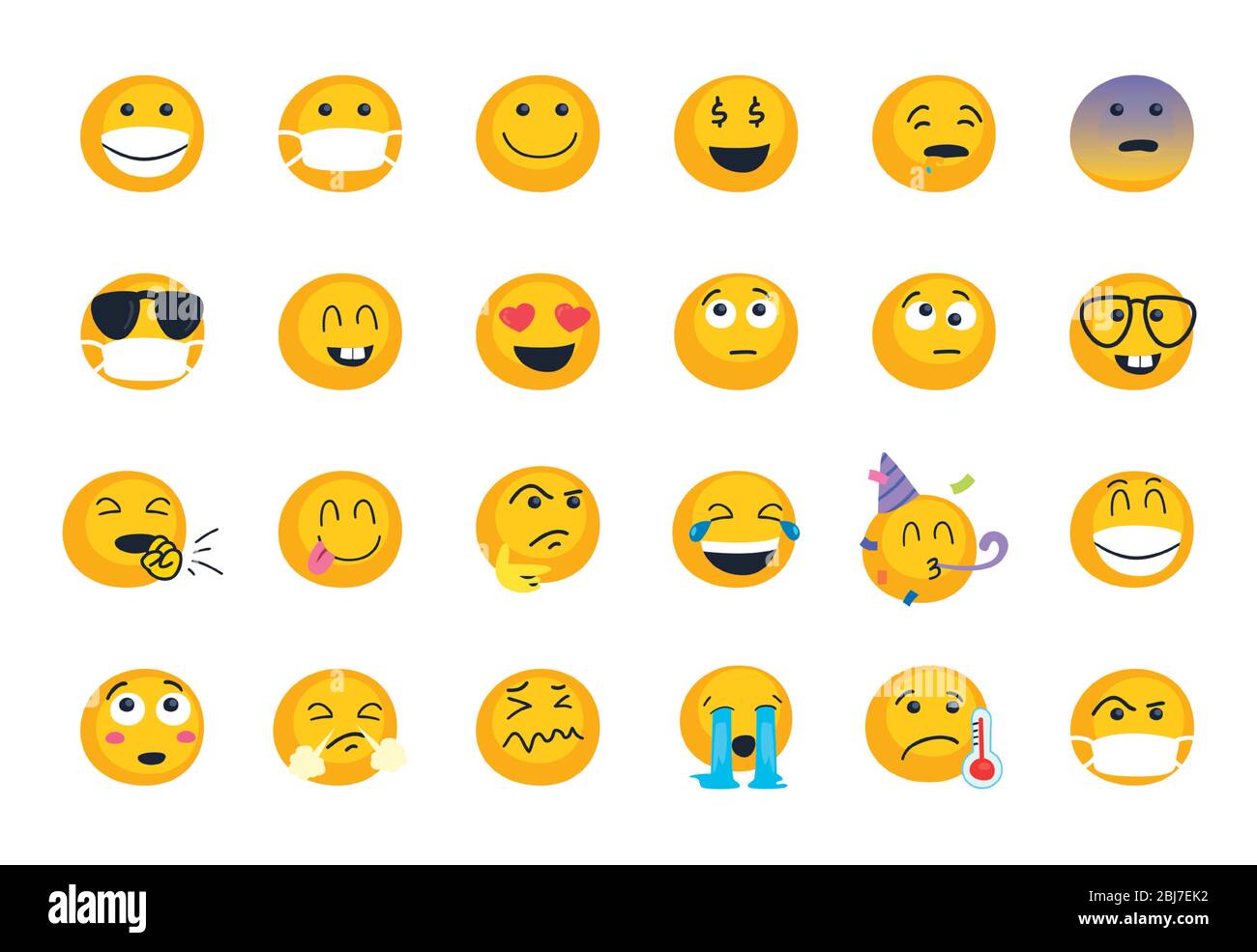 Emojis faces flat style icon set design, Cartoon expression emoticon