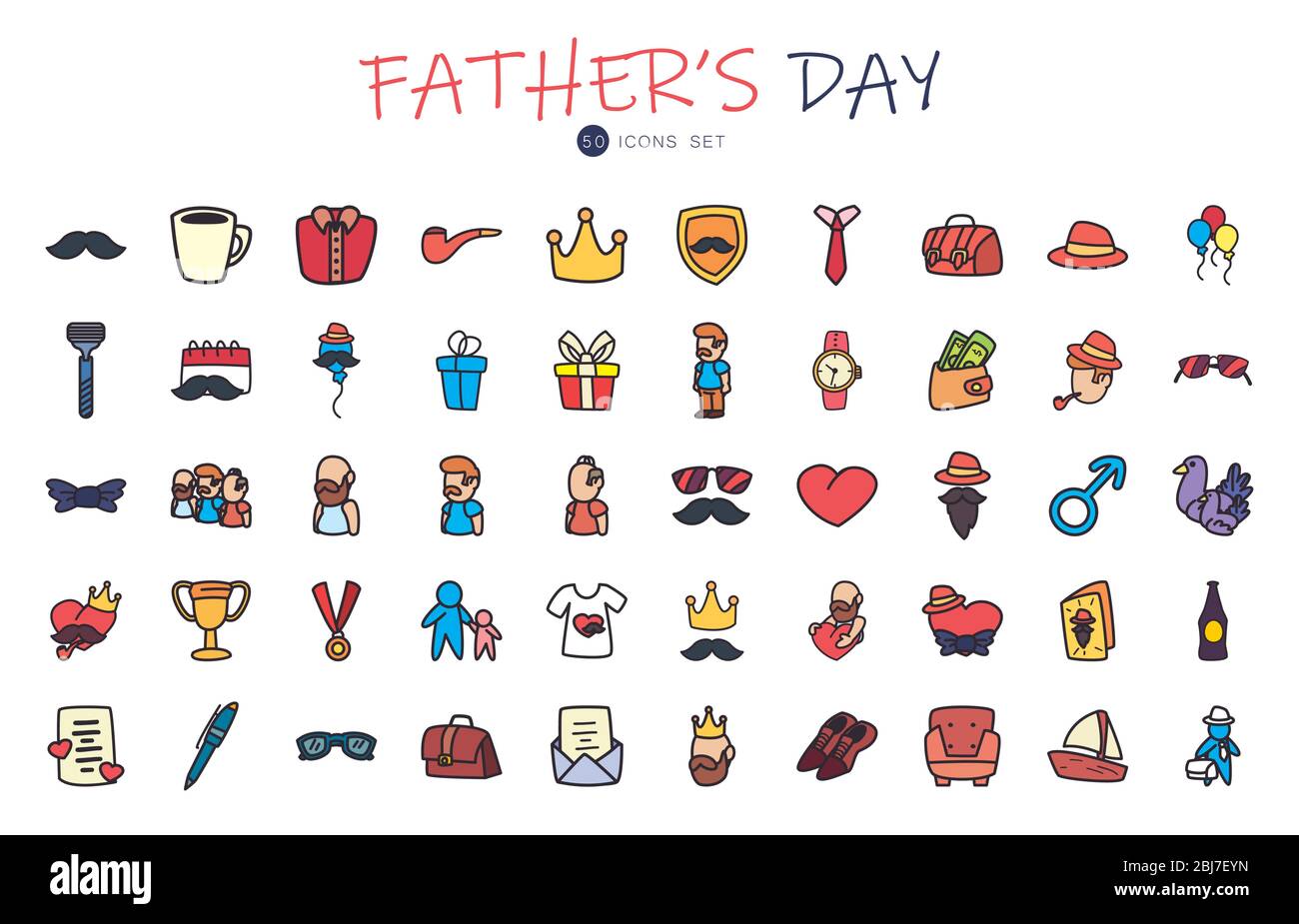 Flat style icon set design, Fathers day celebration and love theme ...