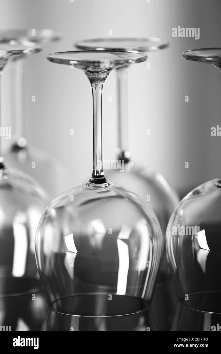 Upturned wine glasses on the table Stock Photo Alamy