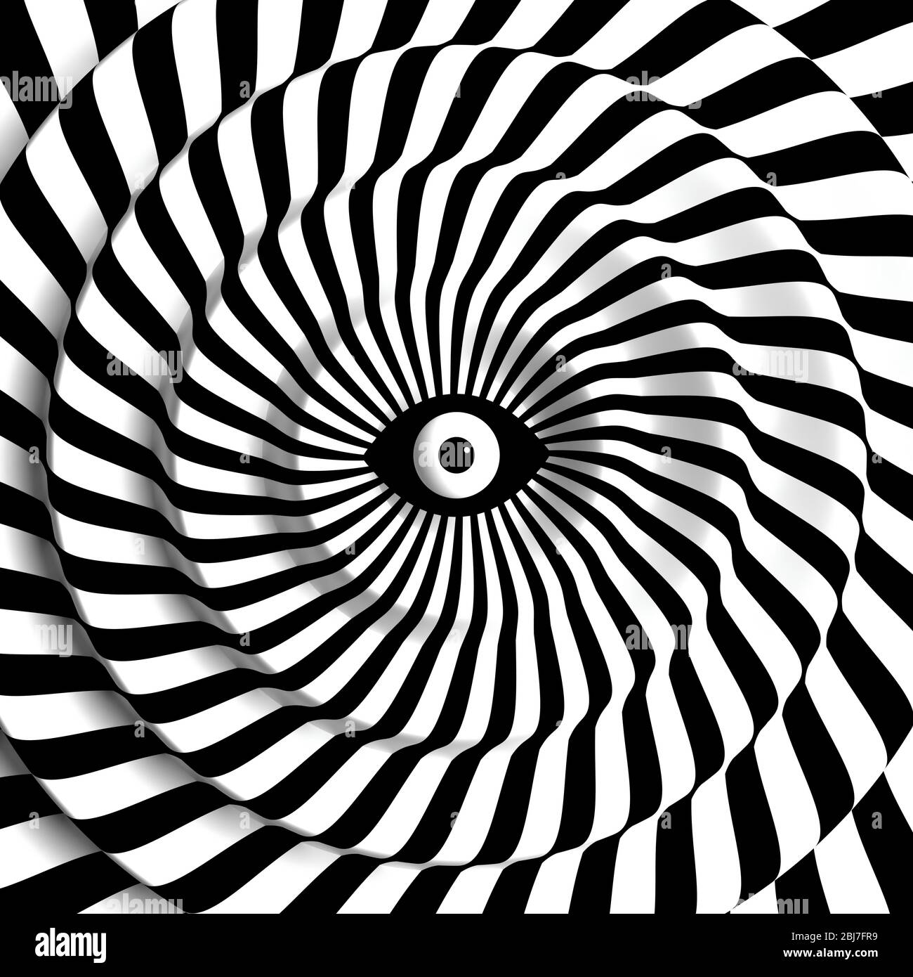 Hypnotic / psychedelic Eye, in radial black and white zebra lines artistic style Stock Photo