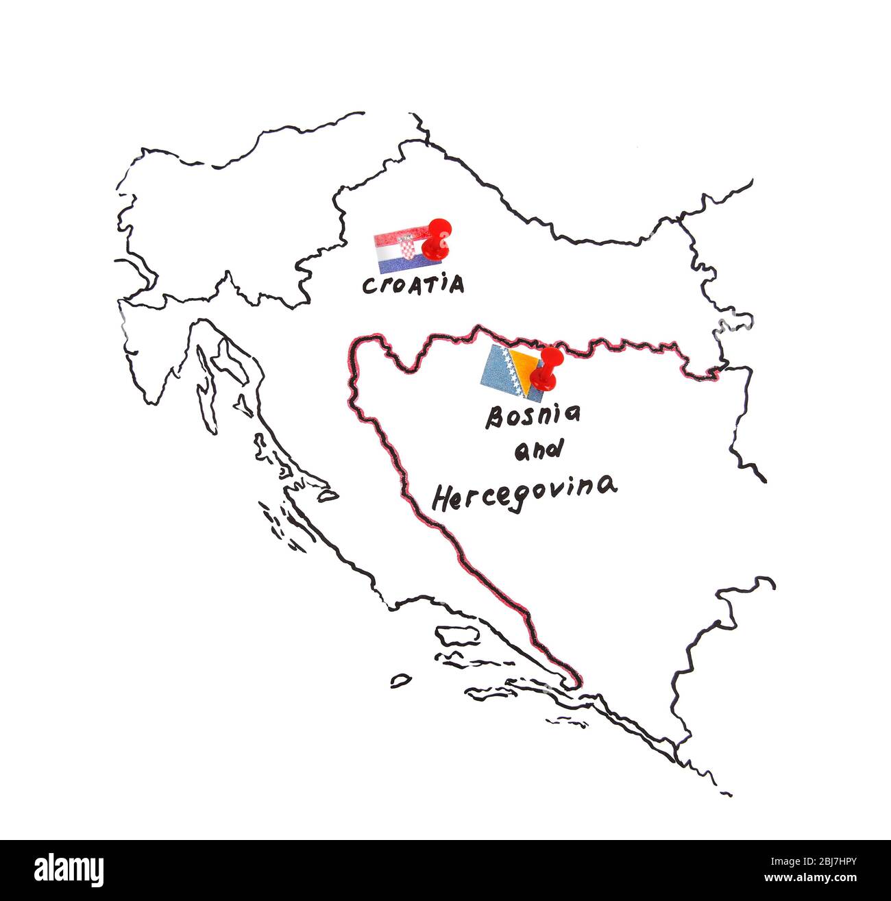 Map of Croatia and Bosnia and Herzegovina - territorial dispute concept 