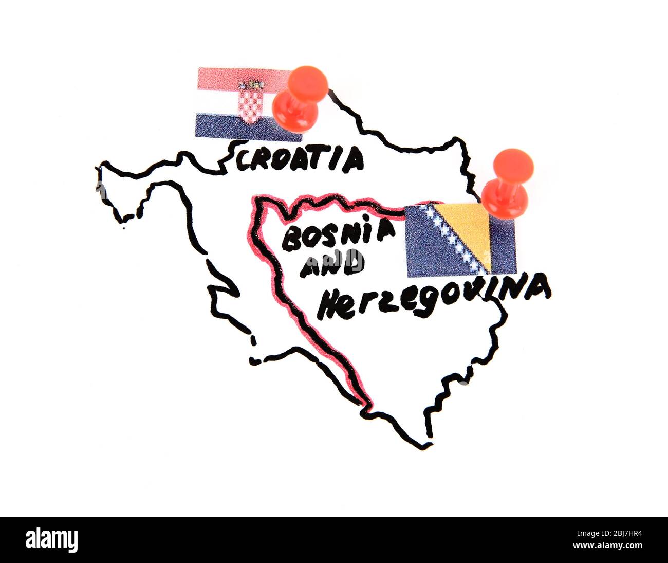 Map of Croatia and Bosnia and Herzegovina - territorial dispute concept Stock Photo