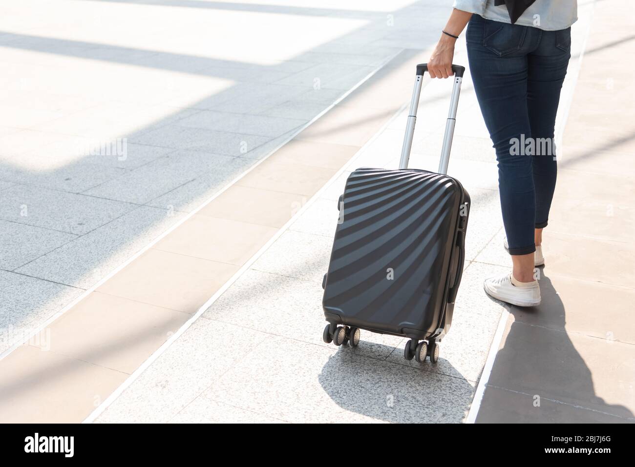 woman and suitcase trolley luggage 