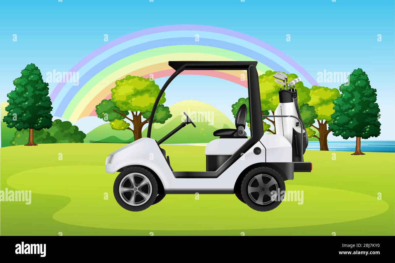 golf cart parked in a ground Stock Vector
