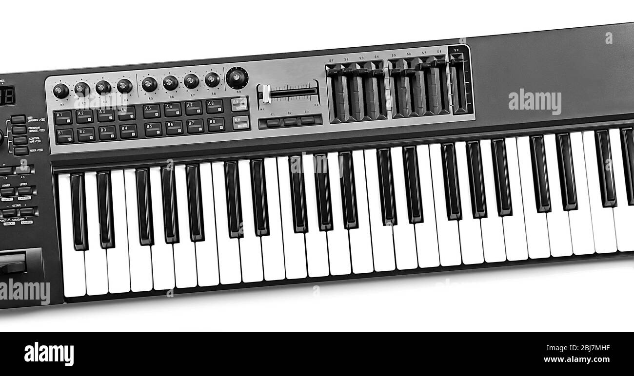 Keyboard of synthesizer closeup Stock Photo - Alamy