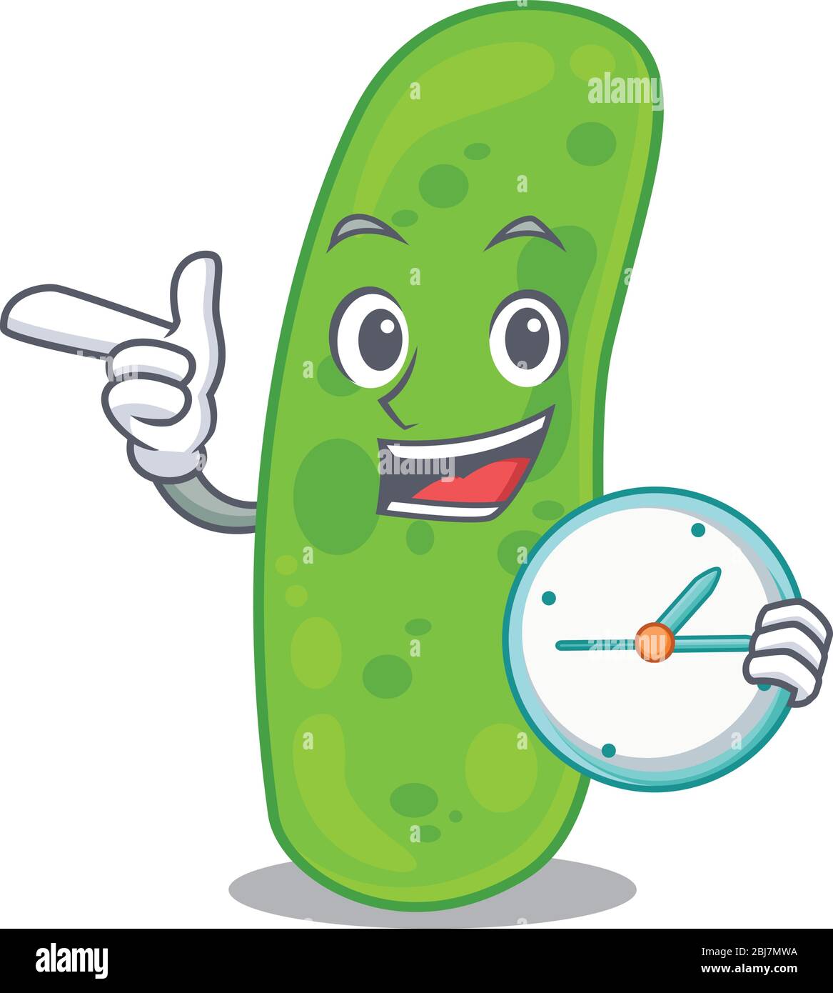 Propioni bacteia mascot design concept smiling with clock Stock Vector