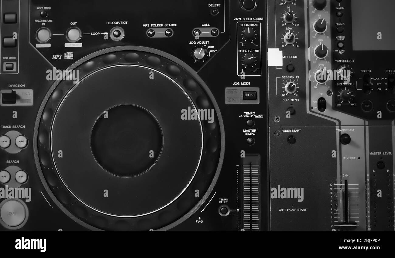 DJ mixer closeup Stock Photo Alamy