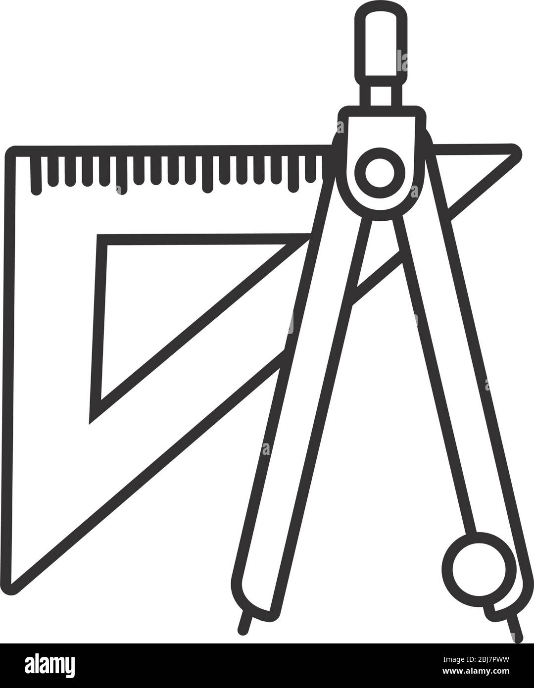 squad ruler and writing compass over white background, line style ...