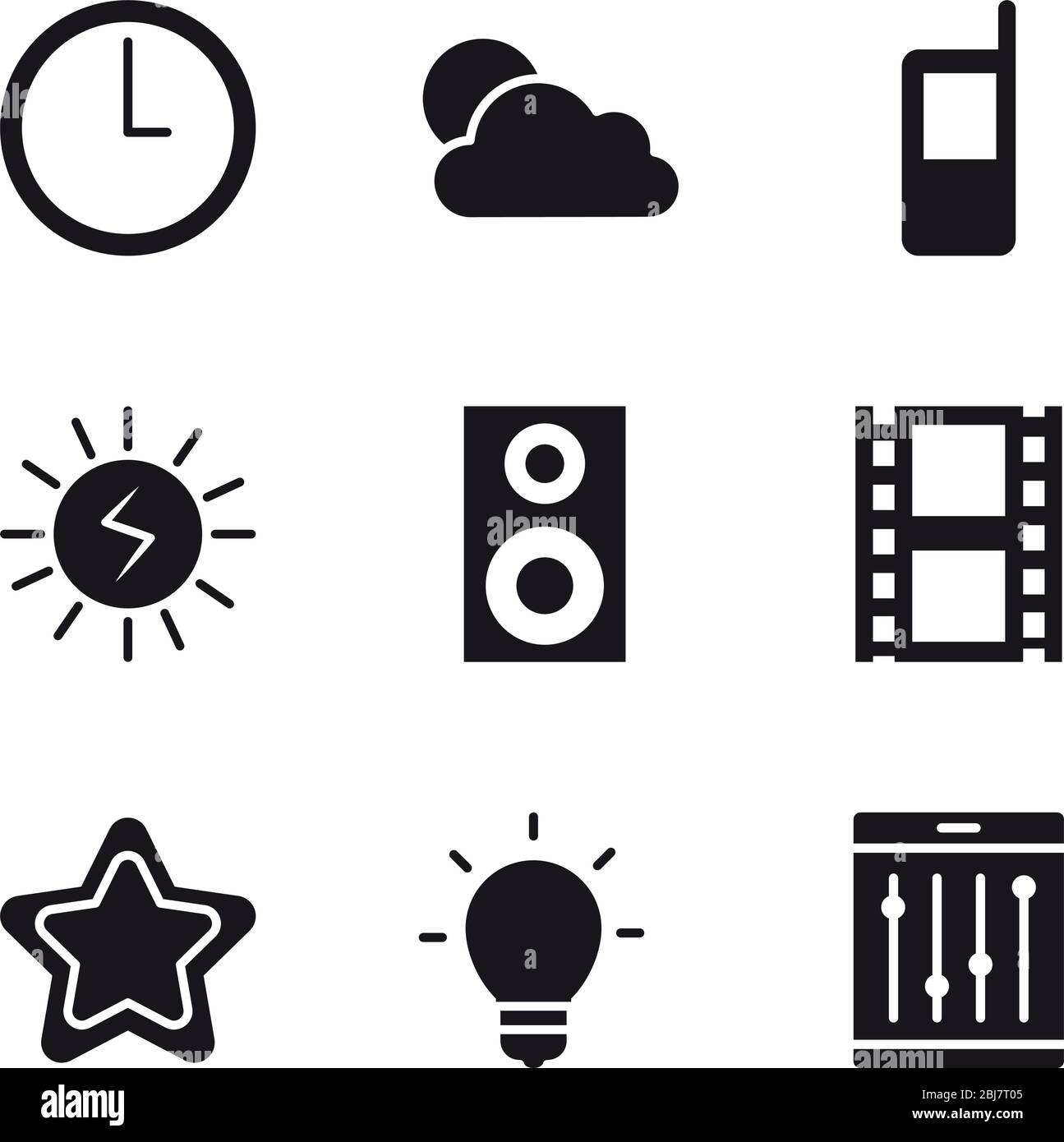 clock and smartphone app buttons icon set over white background ...