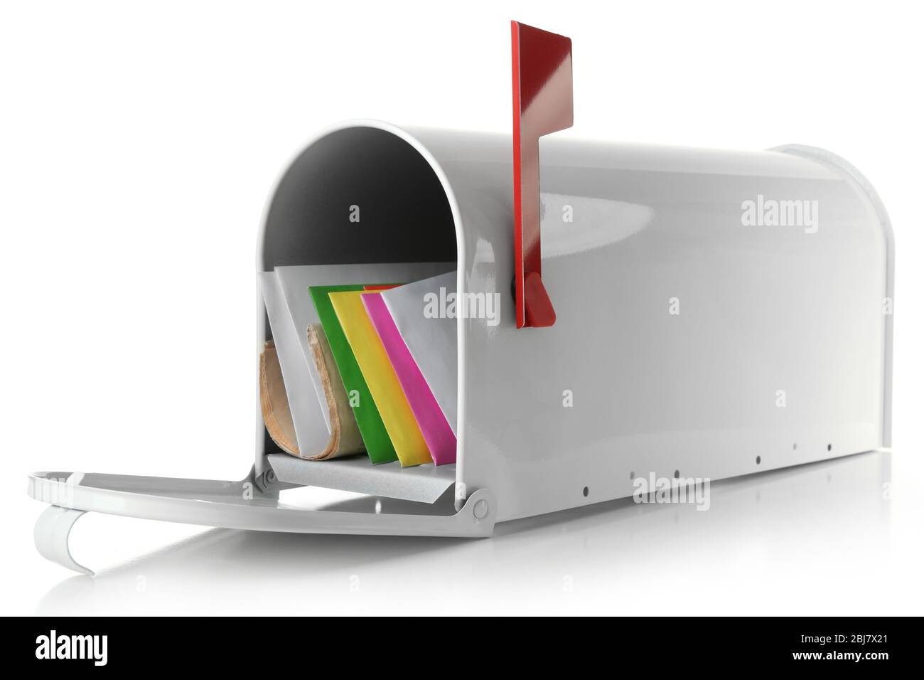 Mailbox with correspondence isolated on white Stock Photo