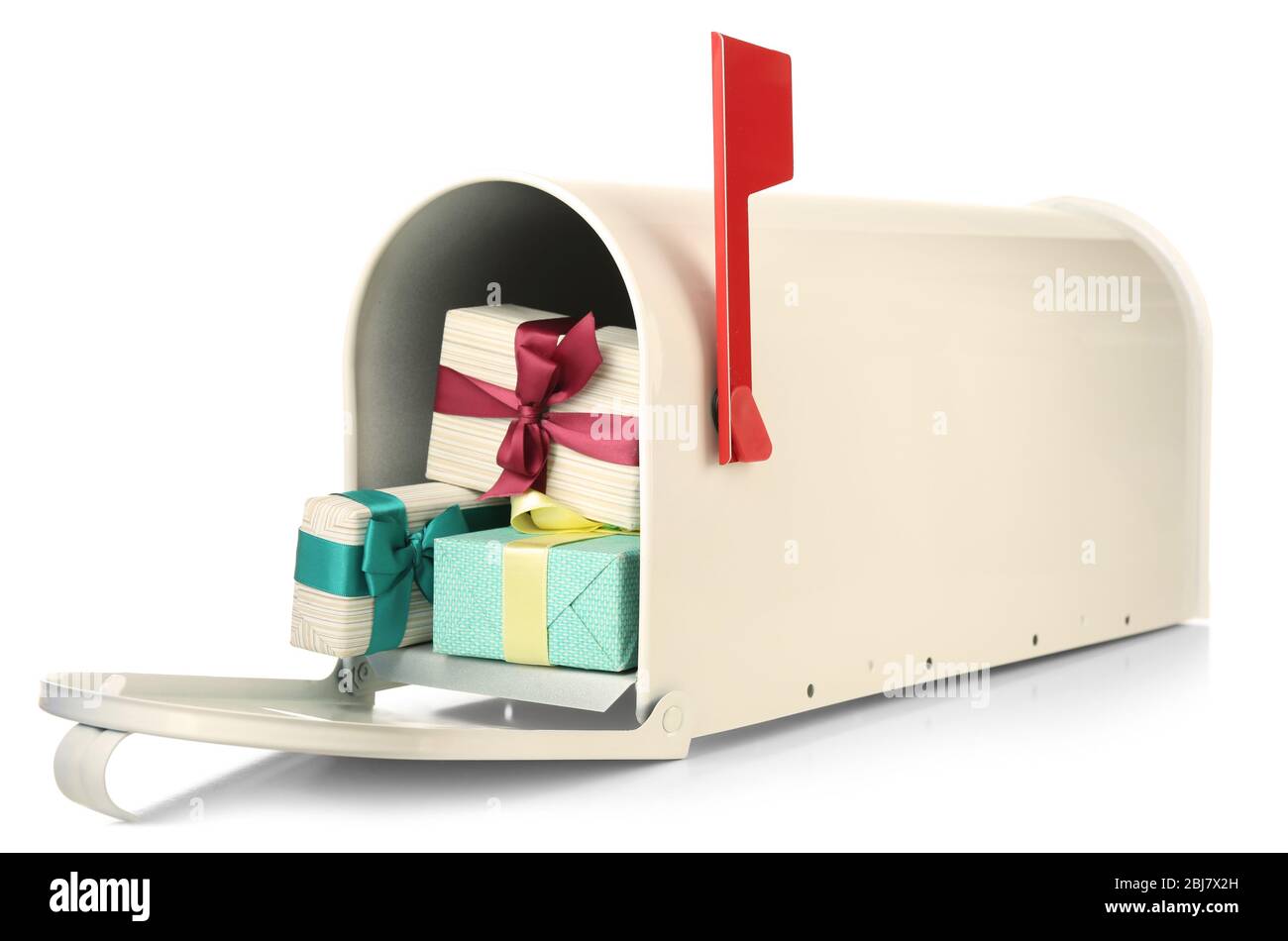 Mailbox with gift boxes isolated on white Stock Photo Alamy