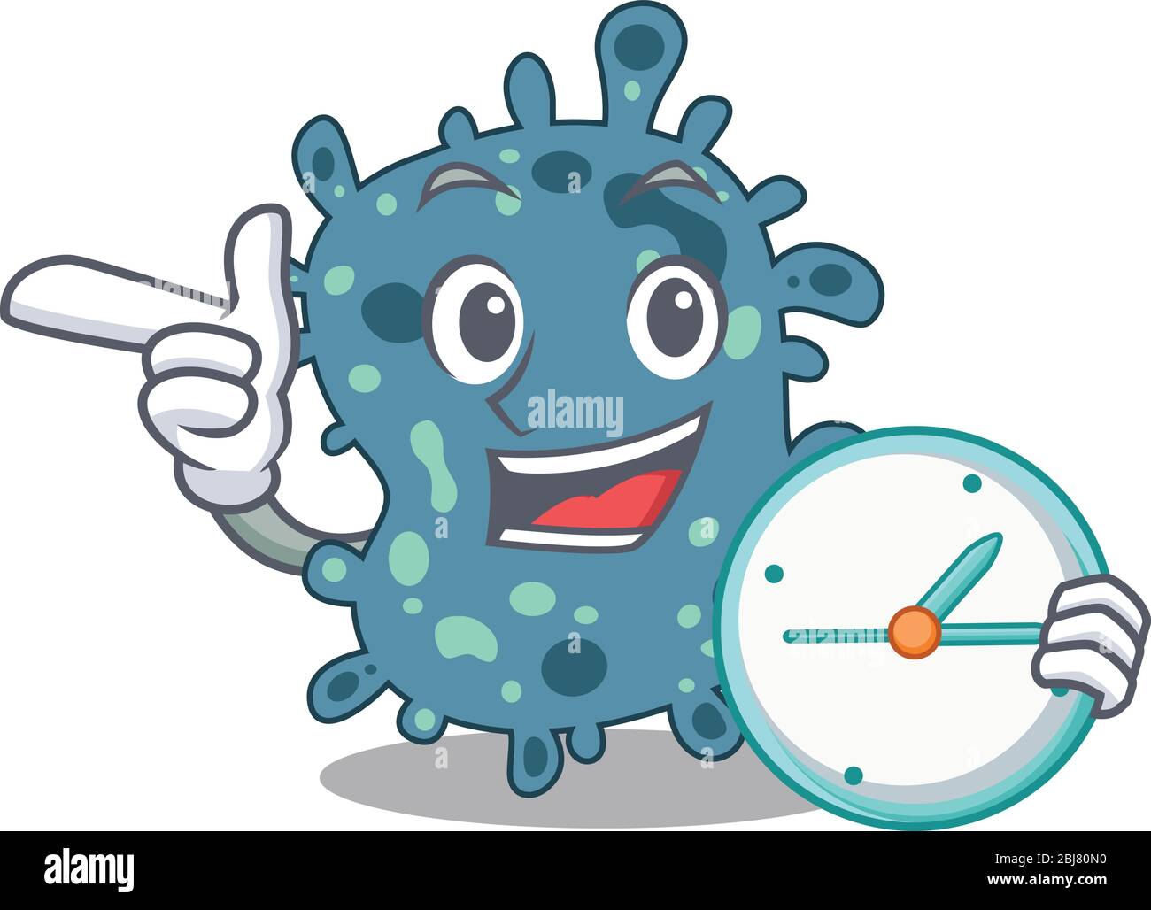 Rickettsia mascot design concept smiling with clock Stock Vector