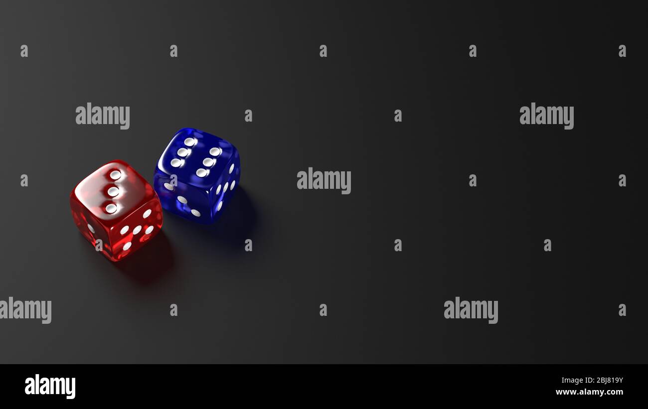 Red and blue dice on black background Stock Photo