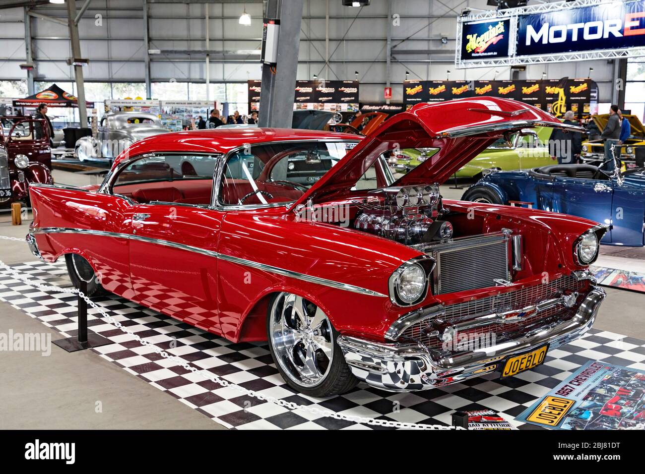 Automobiles /   American made 1957 Chevrolet 2 door hardtop ; displayed at motor show in Melbourne Victoria Australia. Stock Photo