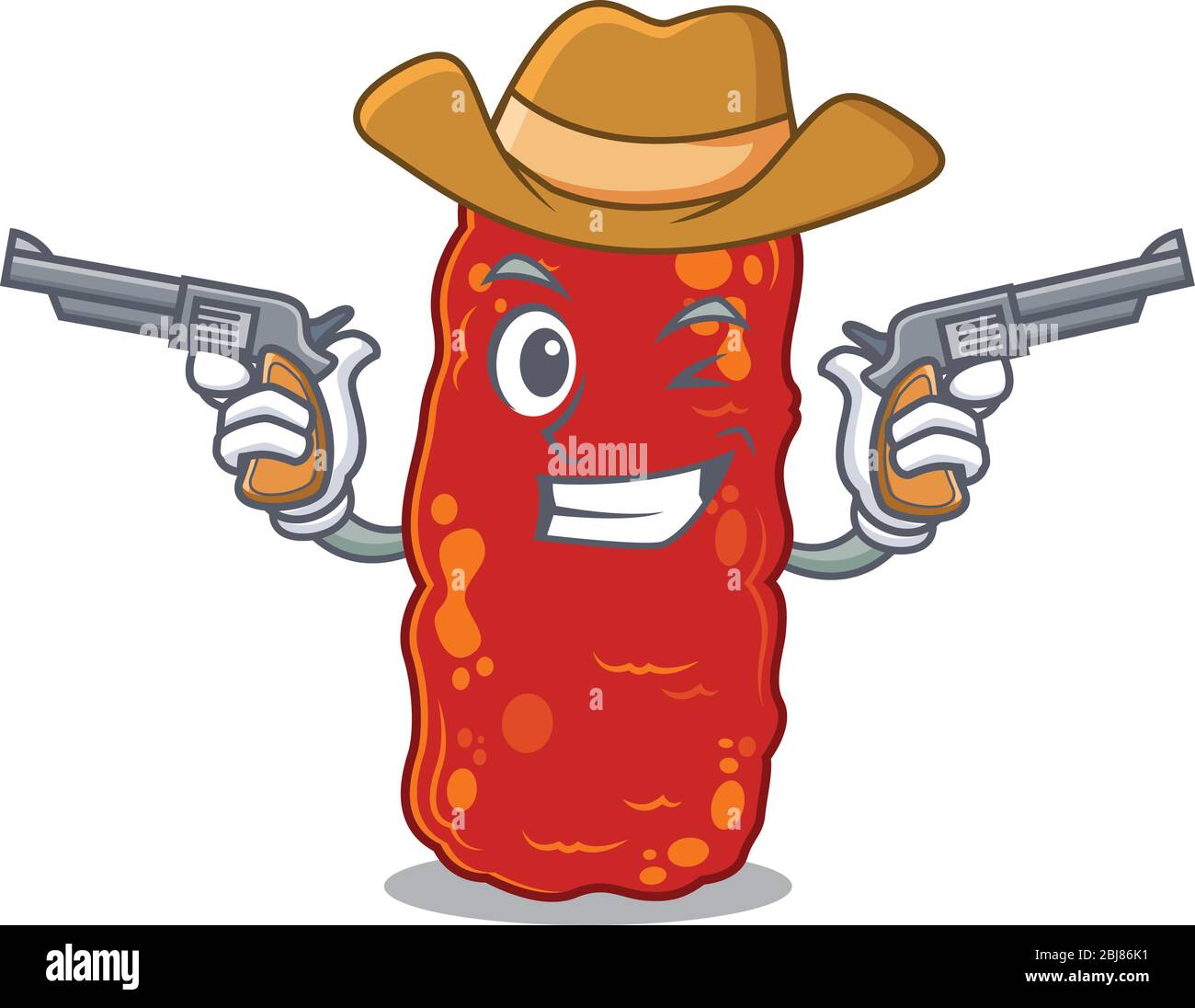 Cute handsome cowboy of acinetobacter bacteria cartoon character with guns Stock Vector